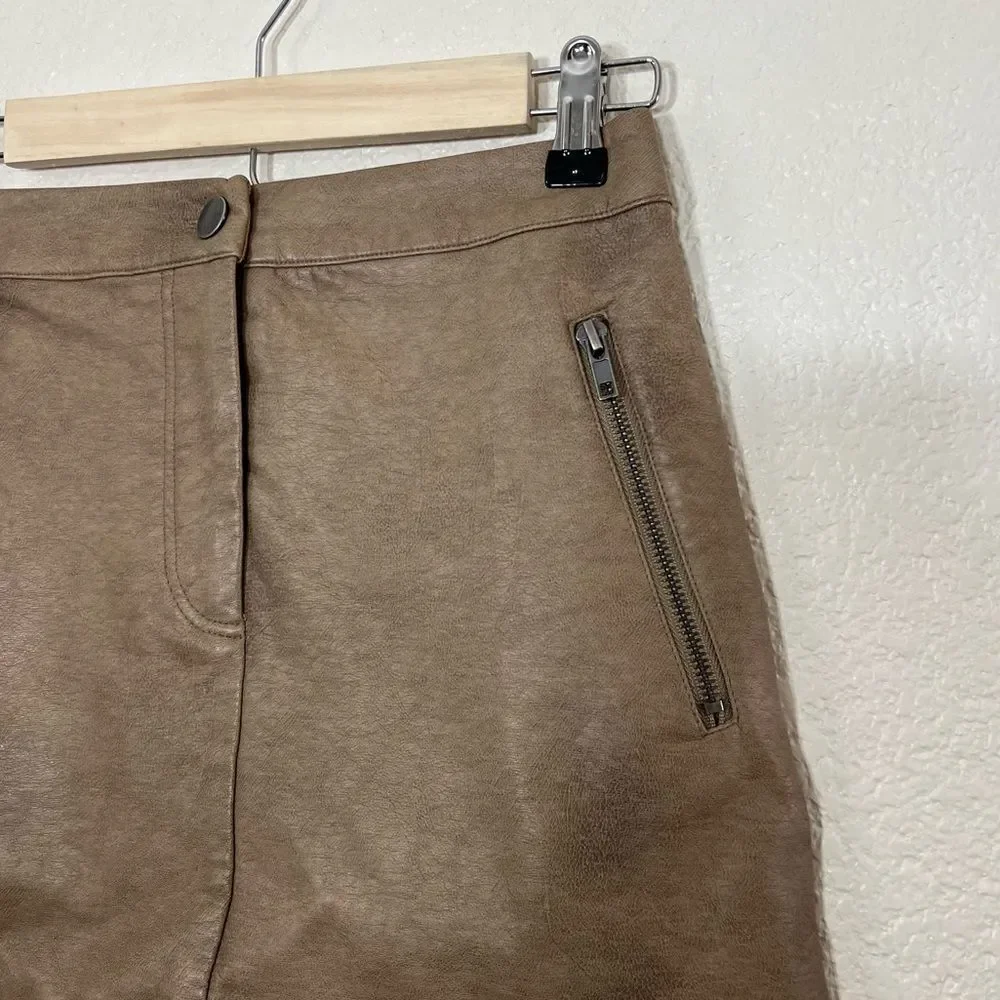 J.O.A Faux Leather Mini Skirt Khaki Tan Zipper Pockets Size S